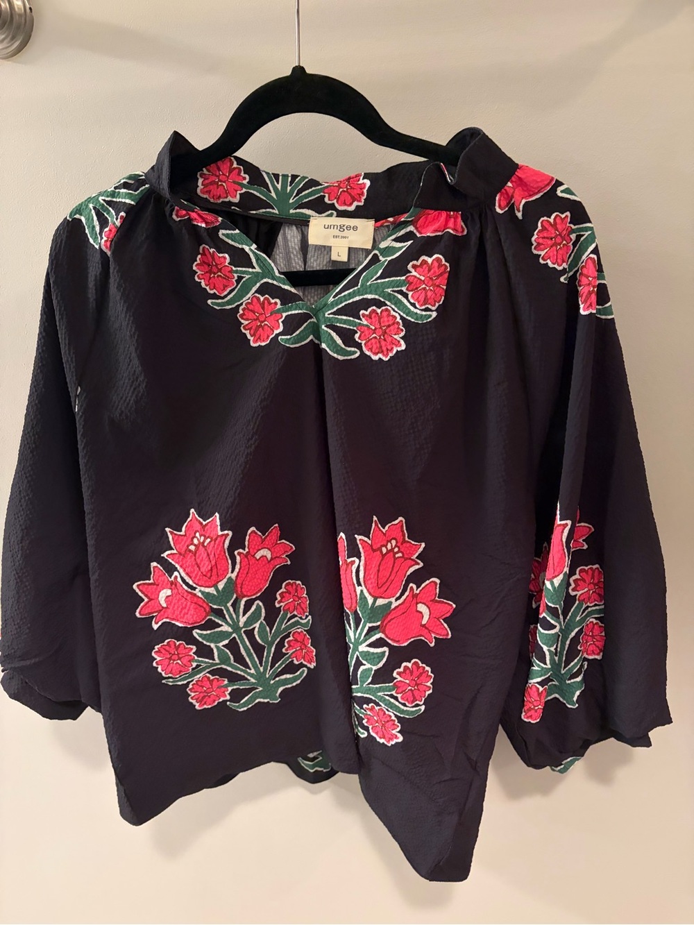 Black Floral Peasant Blouse